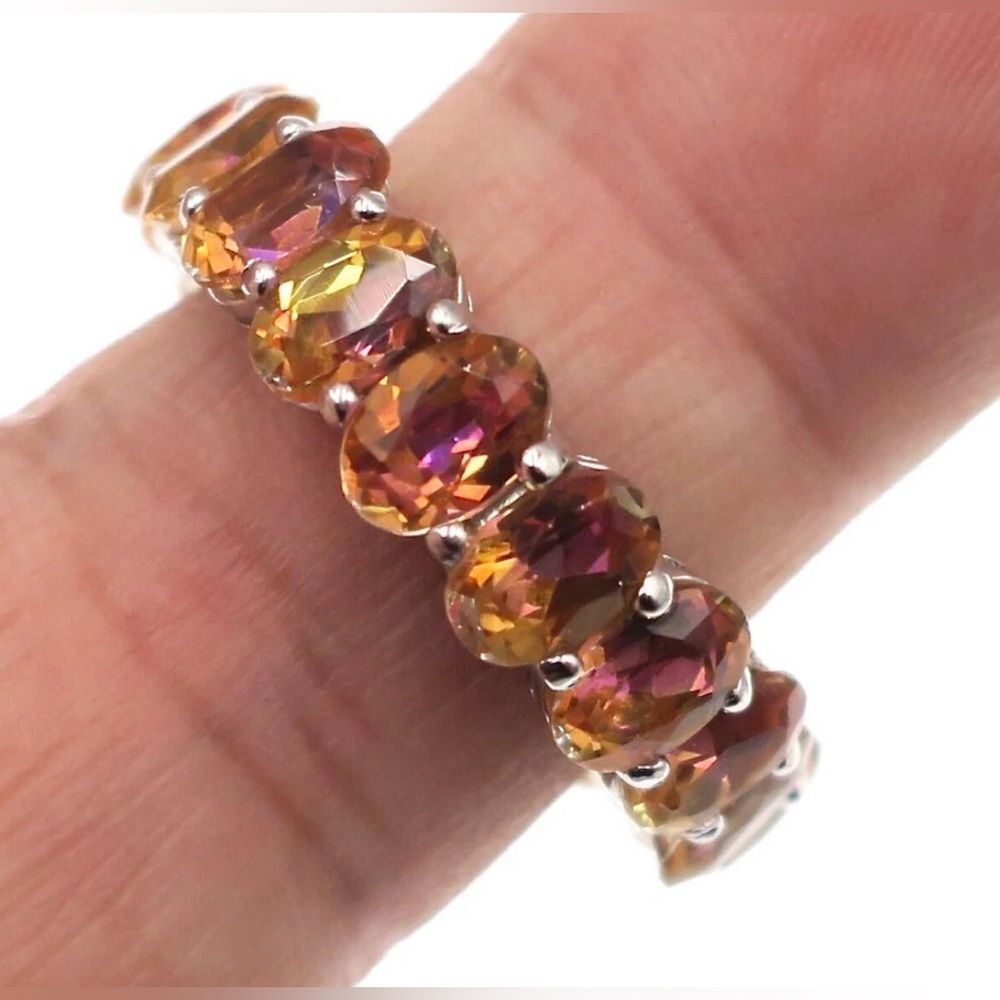 925 SS Eternity Band *Champagne* Sunset Topaz MysticTourmaline Ring Sz 8